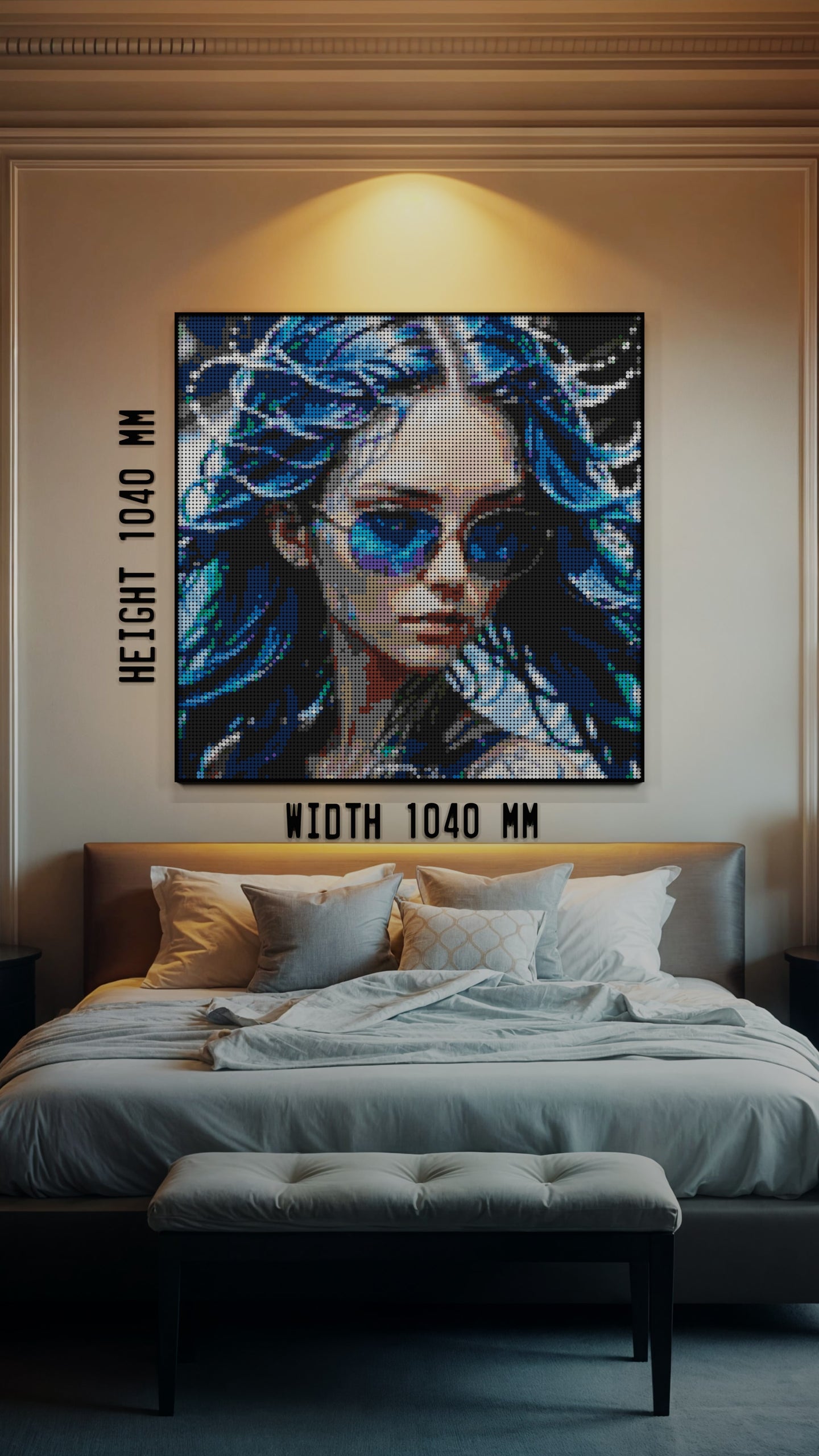 Aqua Enchantress LEGO® Style mosaic wall art made from colorful plastic bricks